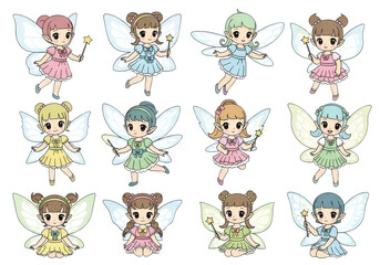 Fantasy Fairy Clipart Set – Magical Forest Fairies, Wings, Flowers, and Sparkles – Watercolor and Digital Art Illustrations