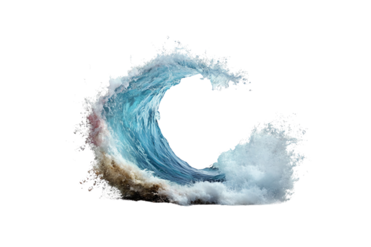 A dynamic wave crashing with vibrant colors, showcasing the power and beauty of nature in action, set against a transparent background.
