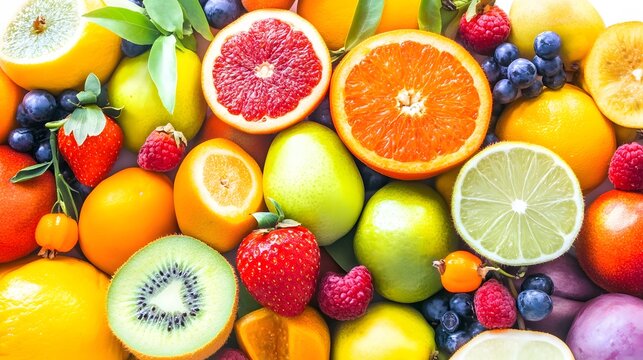 Fresh colorful fruits assortment background, healthy eating concept and vibrant fruit mix - Powered by Adobe