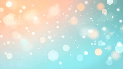 A soft, pastel-toned background showcases a dreamy mix of light-peach and light-blue hues, speckled with diffused, glowing circles and tiny sparkles.