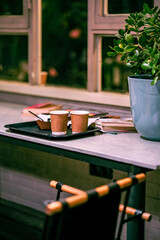 table and chairs in the garden
