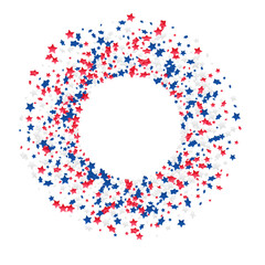 Patriotic red white and blue stars circle frame, American Independence Day background vector