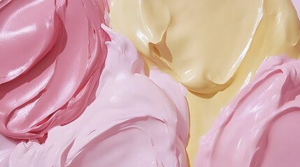 Abstract background with textured swirls of creamy pastel pink and yellow paint