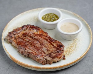 Gourmet Grilled Beef Steak with Dipping Sauces