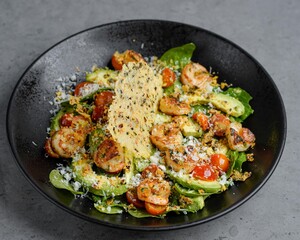 Gourmet Shrimp and Avocado Salad with Parmesan Crisp