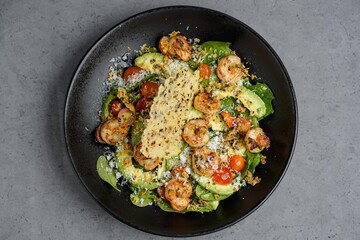 Gourmet Shrimp and Avocado Salad with Parmesan Crisp