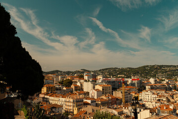 Cannes aerial panoramic view. Cannes is a city located on the French Riviera or Cote d'Azur in...