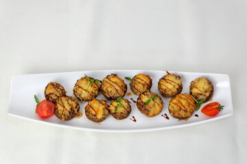 Moussaka (eggplant casserole) - a traditional Greek dish. Top view