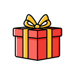 Obraz premium Red Gift Box with Yellow Ribbon and Bow Illustration.