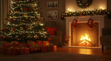 Festive Christmas Holiday Scene Illustration