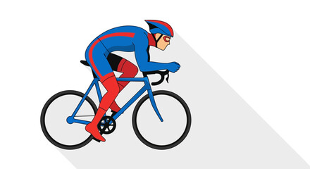 Fototapeta premium Illustration of a cyclist in a blue and red racing suit riding a bicycle against a white background