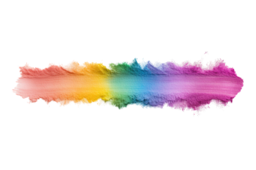 Colorful abstract brush stroke illustration showcasing a vibrant gradient of rainbow hues on a white isolated background.