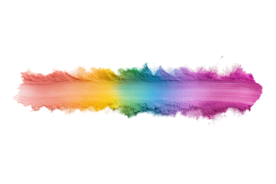 Colorful abstract brush stroke illustration showcasing a vibrant gradient of rainbow hues on a white isolated background.