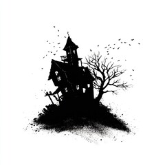 Spooky haunted house silhouette illustration.
