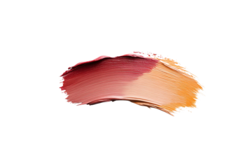 Colorful paint stroke showcasing a blend of peach and burgundy hues on a white isolated background for creative design.