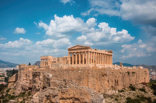 Ancient temple basking in sunlight on a clear day.