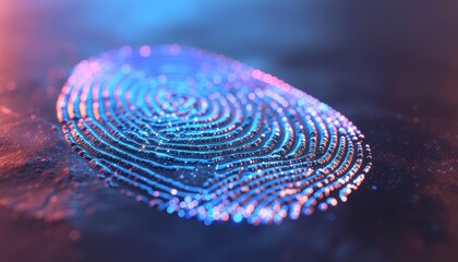 A glowing blue fingerprint symbolizes identity verification and security highlighting intricate patterns as a foundation for trusted access control