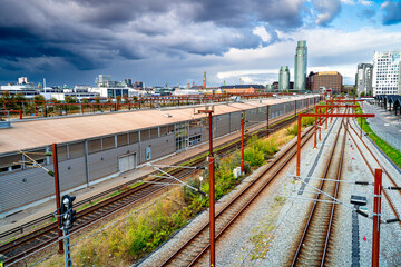 Fototapeta premium Railway Station in Copenhagen modern Vesterbro district, Denmark