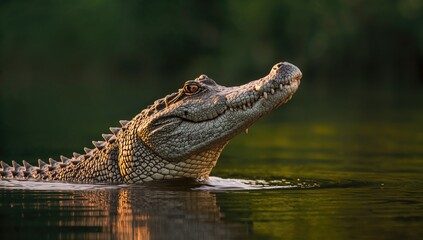 Obraz premium Adult Orinoco Crocodile coming out of the river in a tropical wetland
