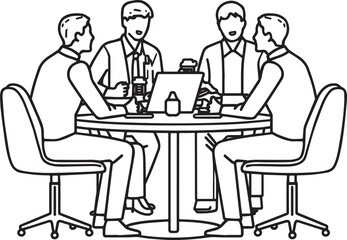 Vector line art of office team working together. EPS-ready for teamwork, business, and corporate themes. Clean, scalable, and suitable for professional design use.

