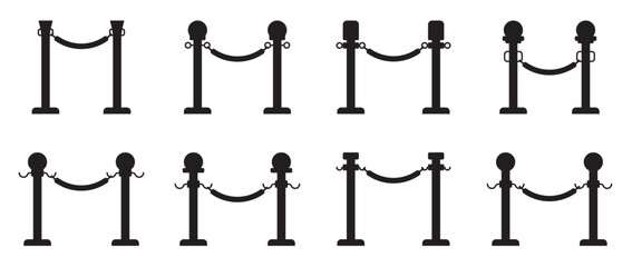 velvet rope barrier doodle hand drawn icon. Outline drawing velvet rope barrier line clip art symbol. Black rope barrier icon for event and security vector illustration. © Ling