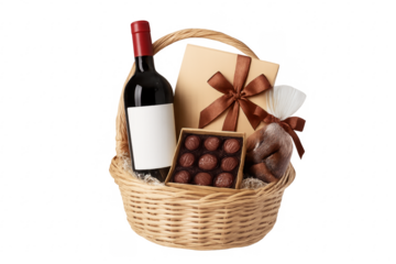 Gift basket with red wine and chocolates