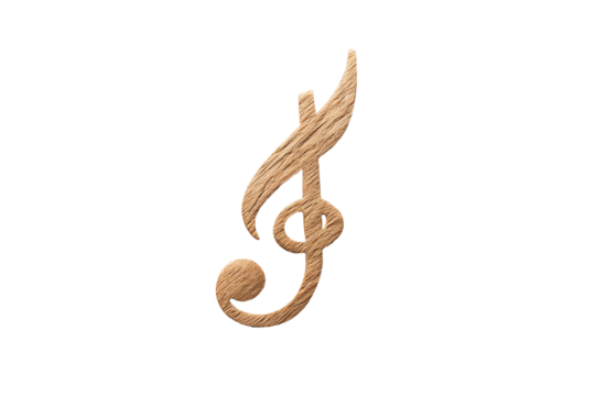 Elegant wooden treble clef symbol, ideal for music themes and designs with a light texture and tone.