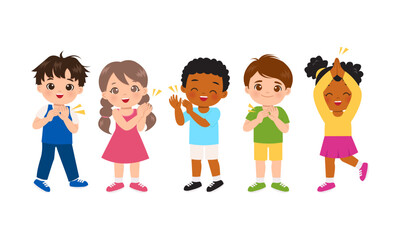 Cute boy and girl cheering and clapping hands together