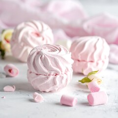 Three pink treats, some pieces with greenery