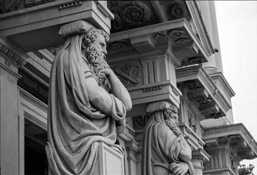 Sanctuary of Saronno, Varese province, Italy: statues on the facade