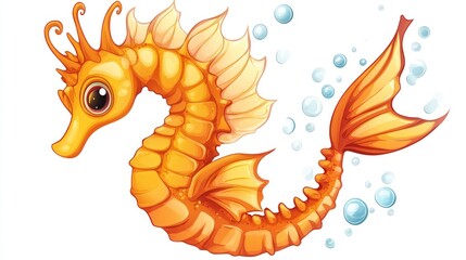 Fototapeta premium Orange seahorse swims surrounded by bubbly water