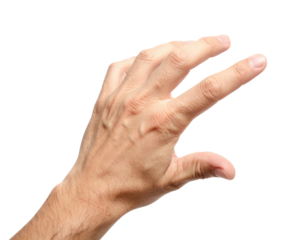 A hand is reaching out, with fingers slightly curled, showcasing detailed skin texture and a natural pose.