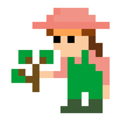Pixel Art Girl With Seedling