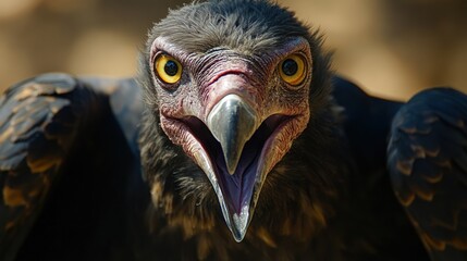 Fierce bird of prey with sharp eyes and open beak