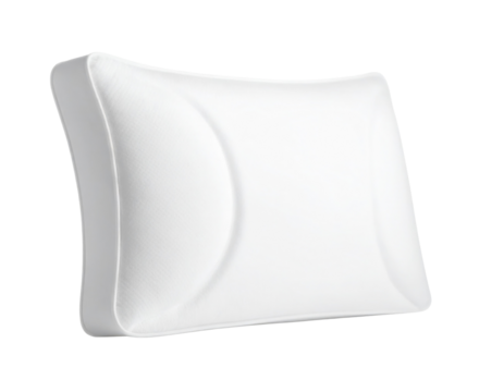 A white, contoured pillow designed for ergonomic support, featuring a unique shape to enhance comfort during sleep.