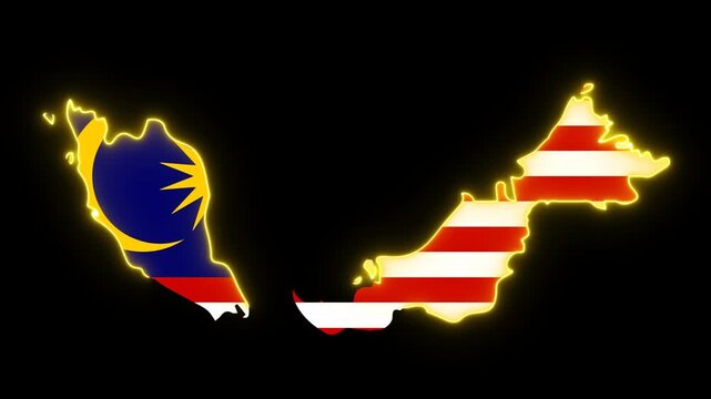 a neon animation of flag map Malaysia with yellow color