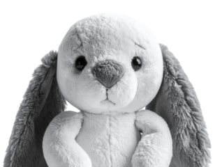 A soft, plush bunny with long ears and a gentle expression, designed to evoke comfort and companionship.