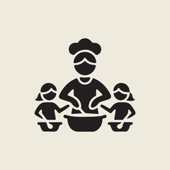 mother with her children in kitchen silhouettes