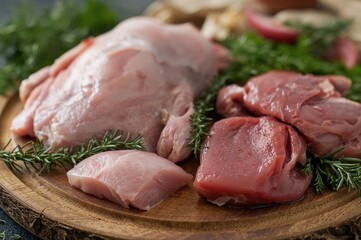 Herbs and Spices Seasoned Raw Chicken, Turkey, Duck, and Poultry Liver for Dinner Preparation