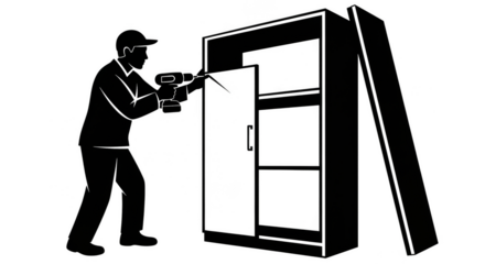 Handyman assembles furniture with power drill