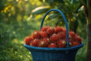 Tropical Fruit Nestled in a Vibrant Basket Amidst the Grove