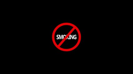 smoking prohibition sign animation.4K motion animation , black background .Caution warning symbol, alert, error sign