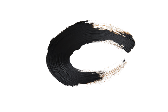 Stylized brush stroke in black and gold on a transparent background, perfect for artistic projects and design work.