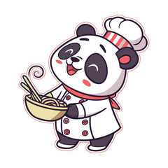 Funny Panda Chef Sticker with Tiny Hat Illustration