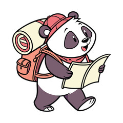 Adventurer Panda Sticker Carrying a Backpack Illustration