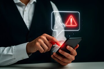 System hacked warning alert, Man using smartphone with Fraud call center or cyber attack network. Cyber security and cybercrime. Compromised information internet