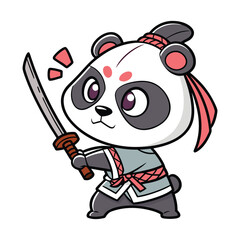 Panda Samurai Sticker Holding a Small Wooden Sword Illustration