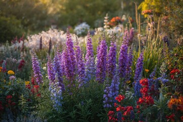 Obraz premium Lavender blossoms background with a spring floral arrangement in a natural environment