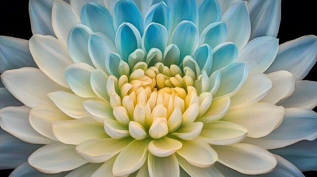 Abstract floral macro with blue white and yellow petals artistic render