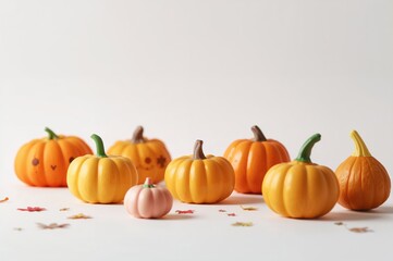 Obraz premium Children's pumpkin playthings on a plain white backdrop, isolated setting, design, food, infants, nature, autumn celebration, youngsters, cooking, animated style